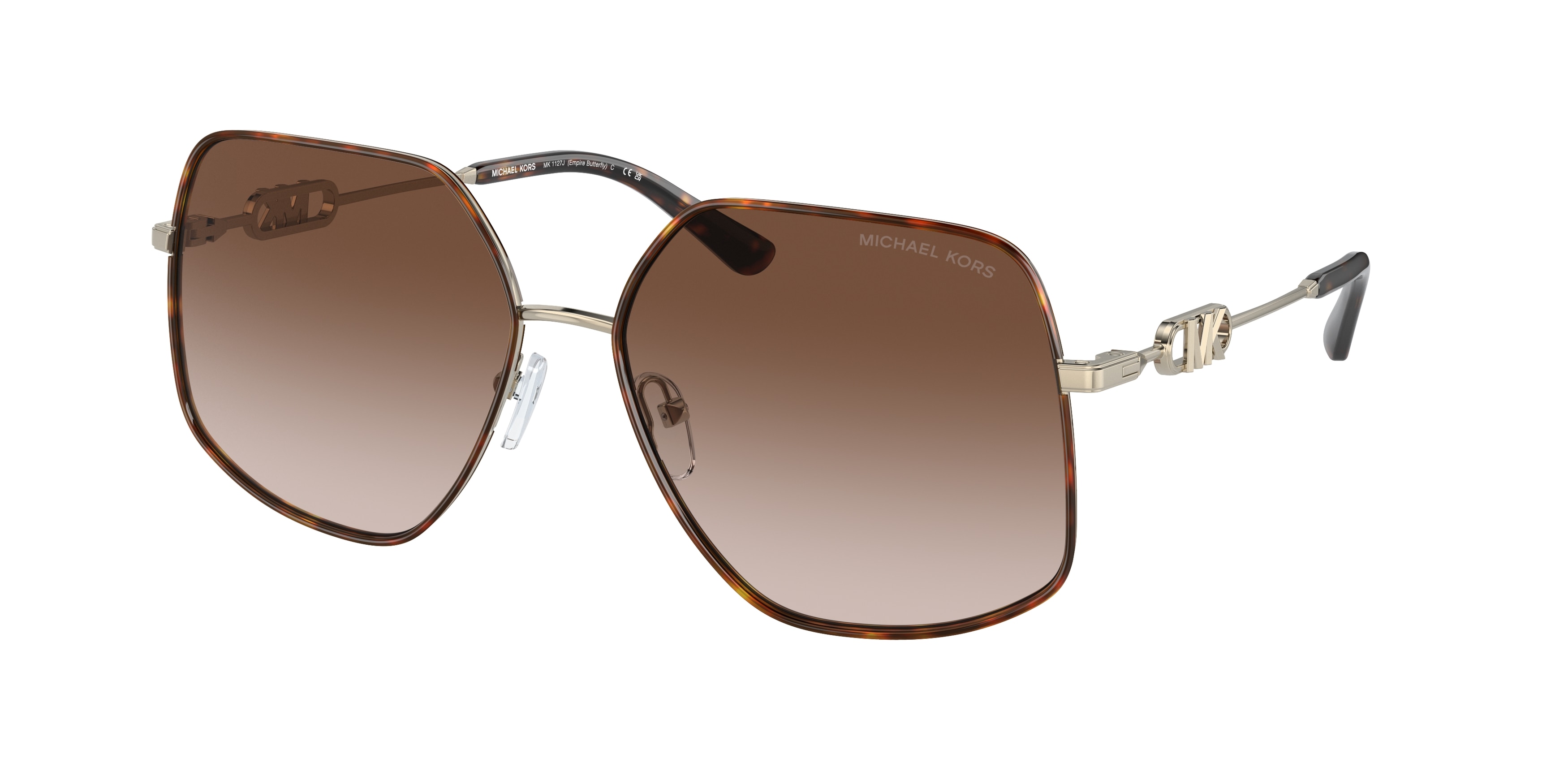 Michael Kors Femme MK1127J Empire Butterfly 101413 Lunettes De Soleil MéTal Or Marron GéOméTrique Normale Ombré-image
